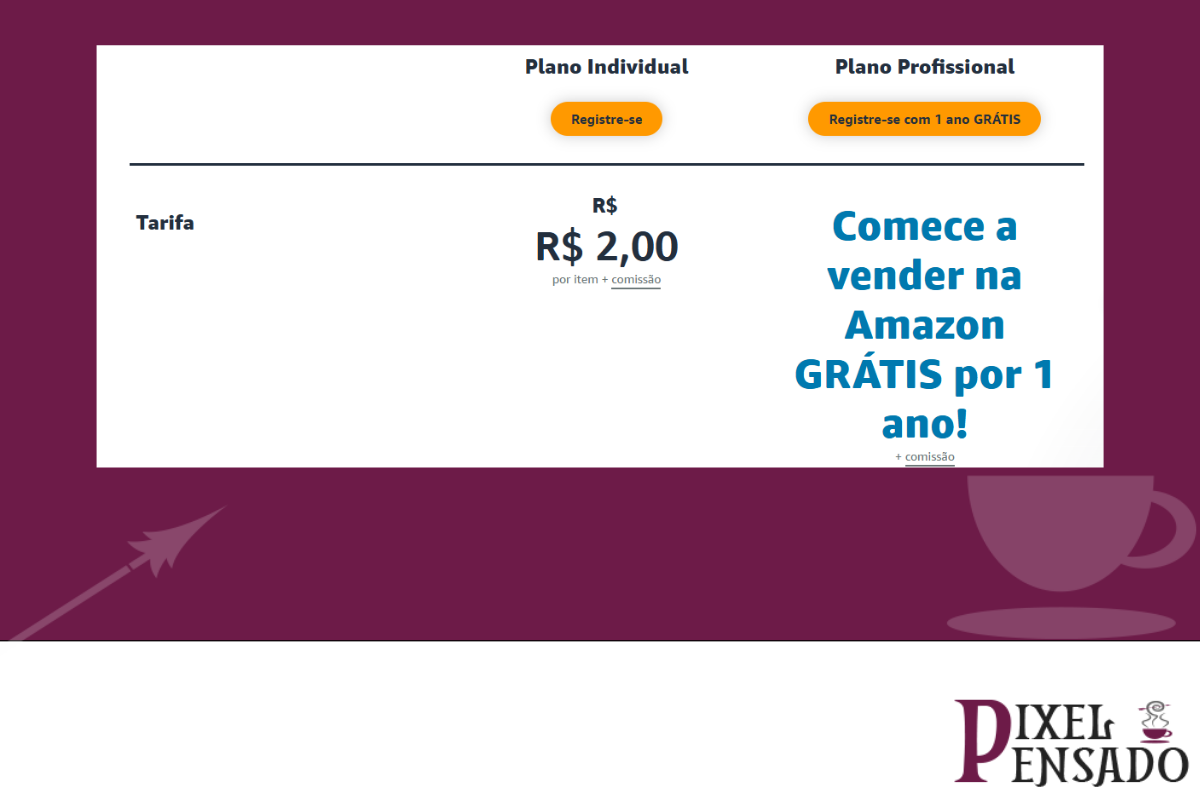 Tela de comparação dos planos de conta da Amazon